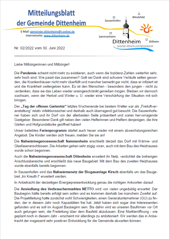 Bild des Mitteilungsblatts Dittenheim Nr. 02/2022